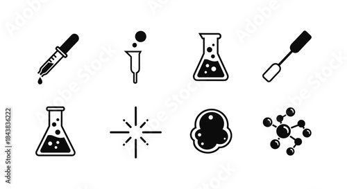 Science icons: simple black chemistry symbols for laboratories and education