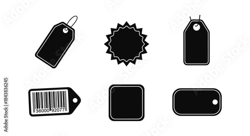 Minimalist black tag icons for retail and marketing design