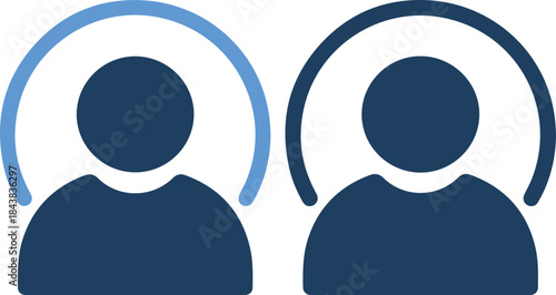 Two navy blue people icons with headset on