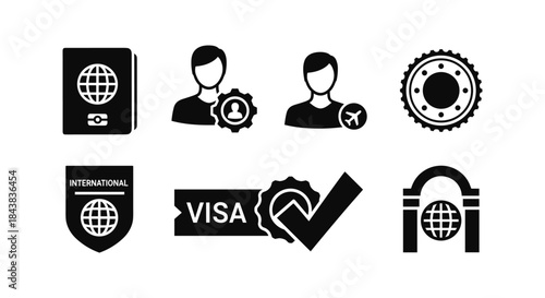 Passport and visa silhouettes for international travel and security concepts