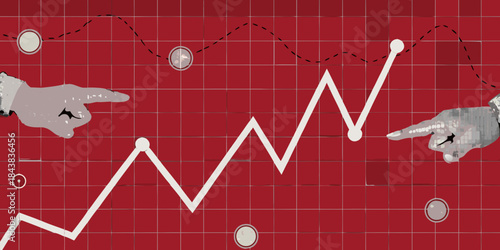 Analyzing market trends hands pointing to a fluctuating financial graph