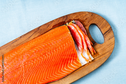 Traditional Whole Smoked Salmon on Wood Serving Board