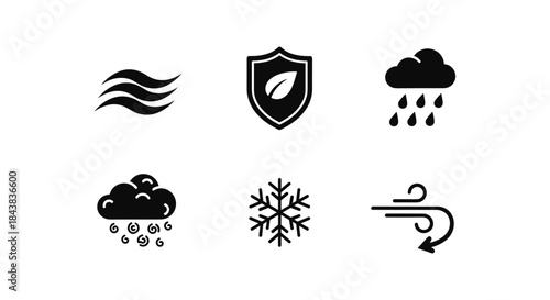 Weather elements icons set: minimal symbols for nature and climate