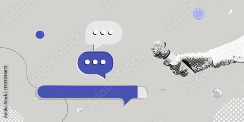 Abstract illustration depicting communication a microphone and message bubbles