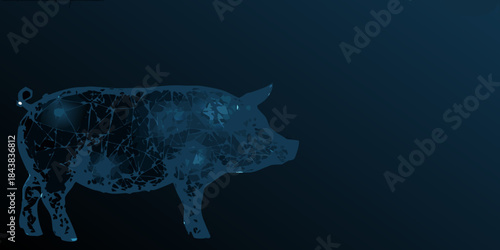 Abstract polygonal illustration of a pig against a dark blue background