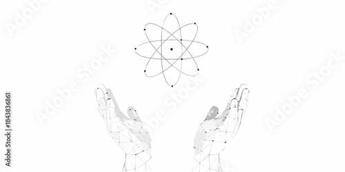 Hands holding a glowing atomic structure symbolizing science and innovation