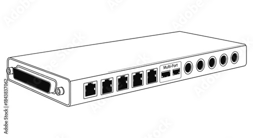 Network hub with multiple ports in linear style for connectivity and technology