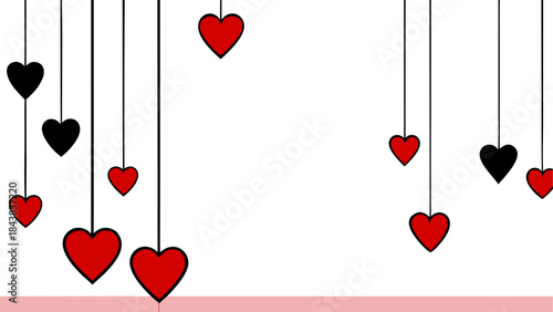 A simple illustration featuring hanging hearts on strings, perfect for love and romance themes