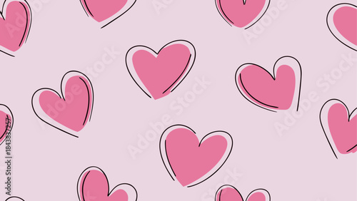 A delightful seamless pattern of pink hearts on a pastel background for love and valentine's day