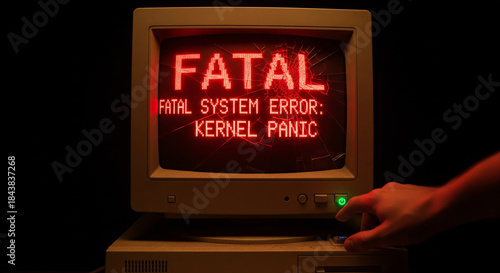 Fatal System Error Red Text on Broken Retro Screen