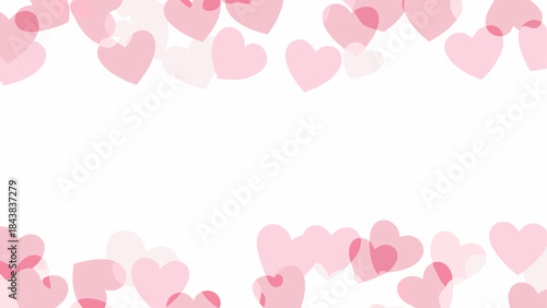 Gentle pink heart border frame illustration on white background for romantic concepts
