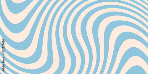 Blue and beige diagonal wavy lines seamless pattern. Simple vector abstract liquid stripes background. Funky groovy texture with diagonal waves, fluid shapes, flow.