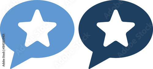 Two blue speech bubbles with stars on blue background in different shades