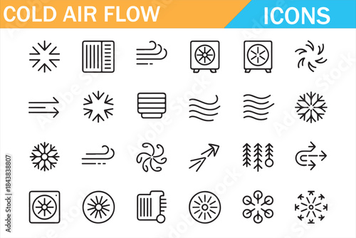 Cold Climate Control and Air Flow Icons Set