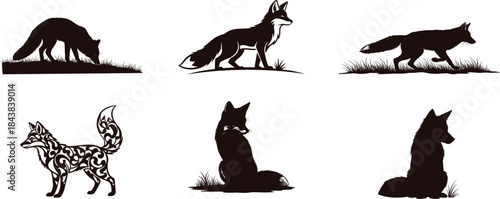 Silhouette of various animals in different poses and species against a white background silhouette