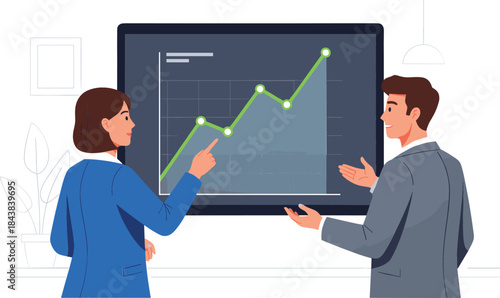 Professional Business Team Analyzing Financial Growth Charts and Discussing Future Strategy for Company Success and Investment