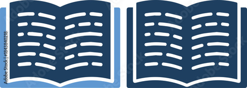 Vector illustration of two open books with white text on blue background