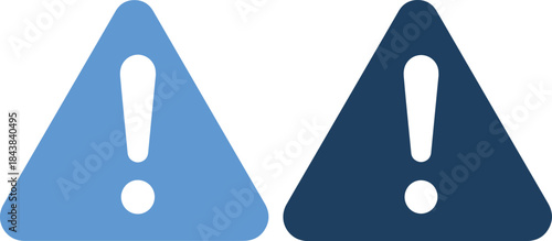 Two blue warning signs with exclamation marks on blue background in different shades