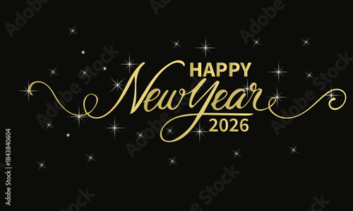 Happy new year 2026 for celebration new year, with spark,  star, particles for decoration , banner design, poster design, social media post design etc, Vector illustration 