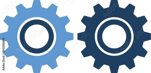 Two blue gear icons for industrial use