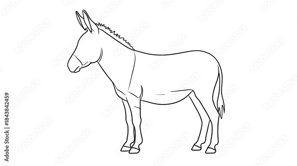 Obraz premium A simple line drawing depicts the side profile of a donkey showcasing its distinctive features