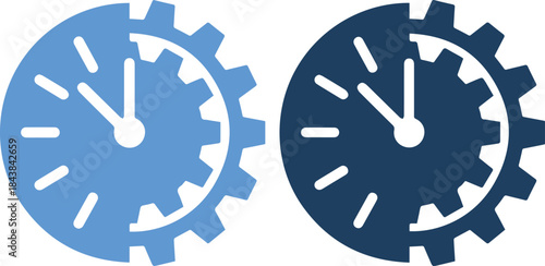 Two gear clock icons in blue colors
