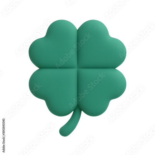 Charming three dimensional four leaf clover icon in a soft green hue on a black background isolated on transparent background, illustration