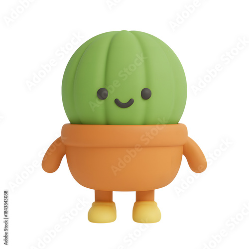 Cute cartoon cactus character 3d render isolated on transparent background
