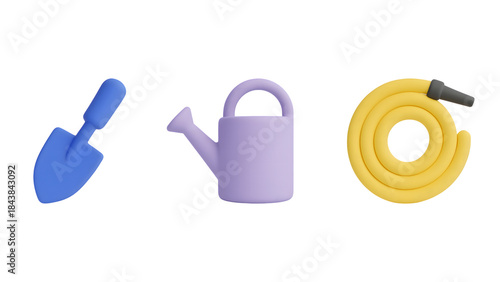 Gardening tools set isolated on transparent background