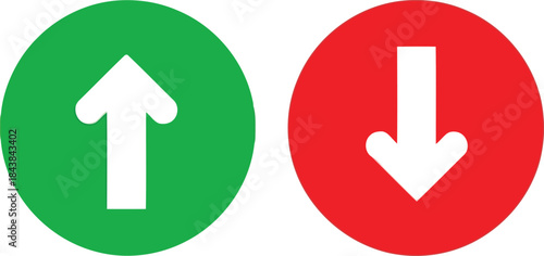 Green up arrow and red down arrow in circle