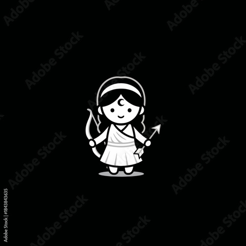 Cute Cartoon Archer Goddess with Moon Symbol.