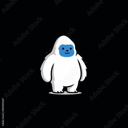 Cute Cartoon Yeti Character Standing Alone on a Black Background.