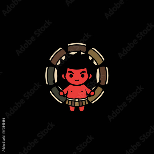 Cute Sumo Wrestler Character with Traditional Mawashi and Ring.