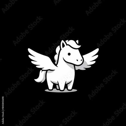 Cute White Pegasus Cartoon Character with Wings.