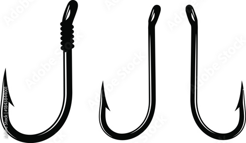 Fishing hooks arranged in a row
