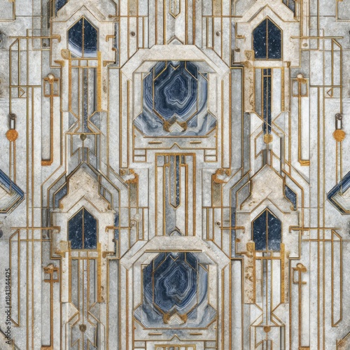 Abstract art deco architectural pattern with geometric shapes and ornate details