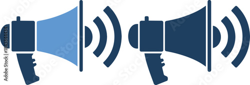 Two megaphones with sound waves