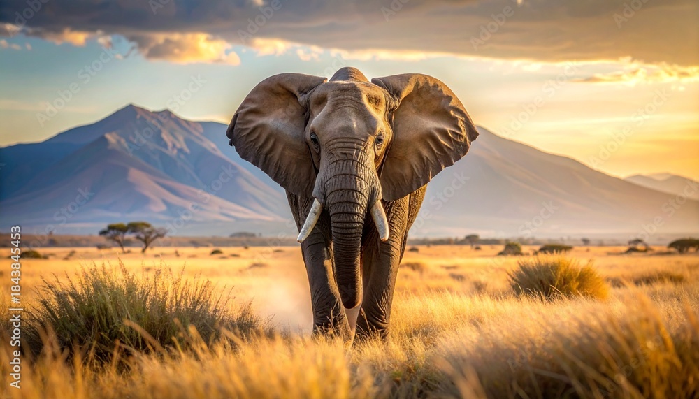 Fototapeta premium elephant at sunset