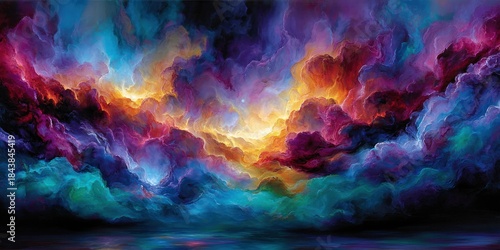 Abstract artwork of vibrant clouds with swirling colors and surreal composition