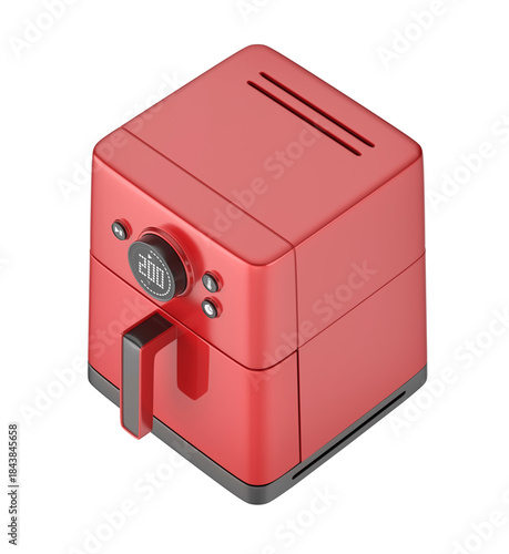 Red air fryer on transparent background