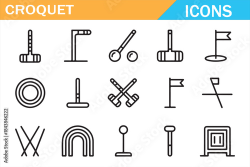 Croquet Game Vector Icons with Mallets Balls and Wickets