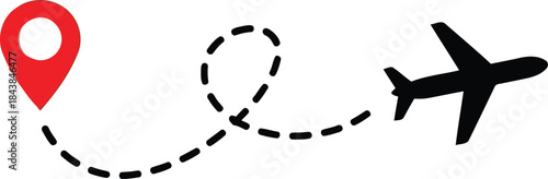 Travel route with airplane and location pin
