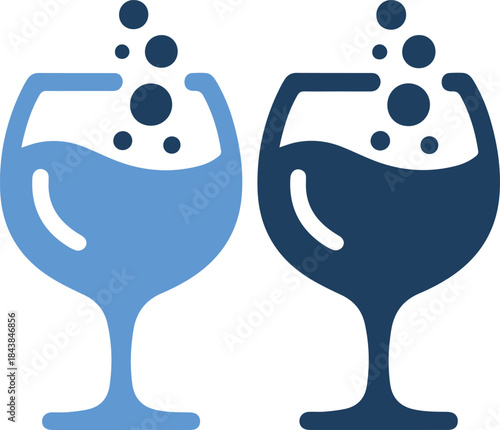 Two wine glasses with bubbles rising