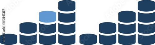 Vector graphic of a bar chart with blue cylinders on isolated white background