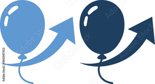 Vector illustration of balloons with arrows in blue shades