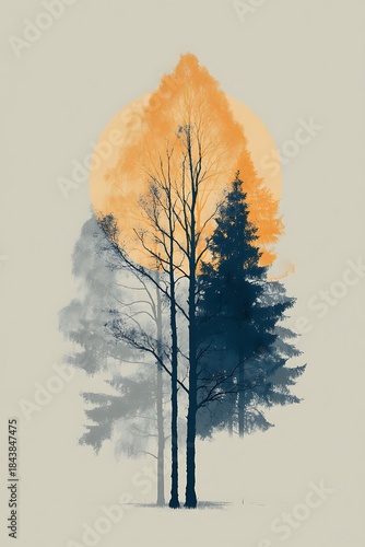 Lonely birch tree winter backlit high resolution picture