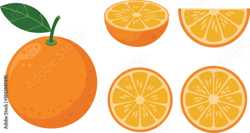 Orange vector flat slice icon. Orange fruit vitamin C segment half illustration, cartoon clementine