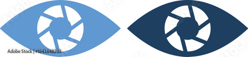 Blue and dark blue eye icons with camera lenses