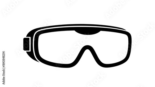 a minimalist black and white illustration showcases a pair of ski goggles featuring a sleek design and a prominent lens area perfect for winter