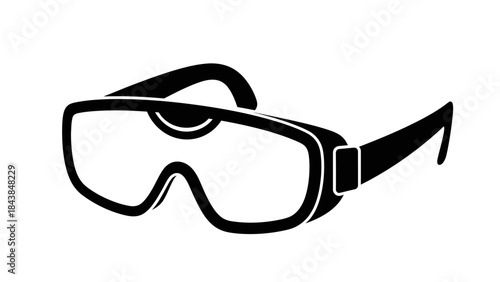 a simple black and white illustration of a pair of safety goggles showcasing protective eyewear for laboratory or industrial work high quality professional detailed modern